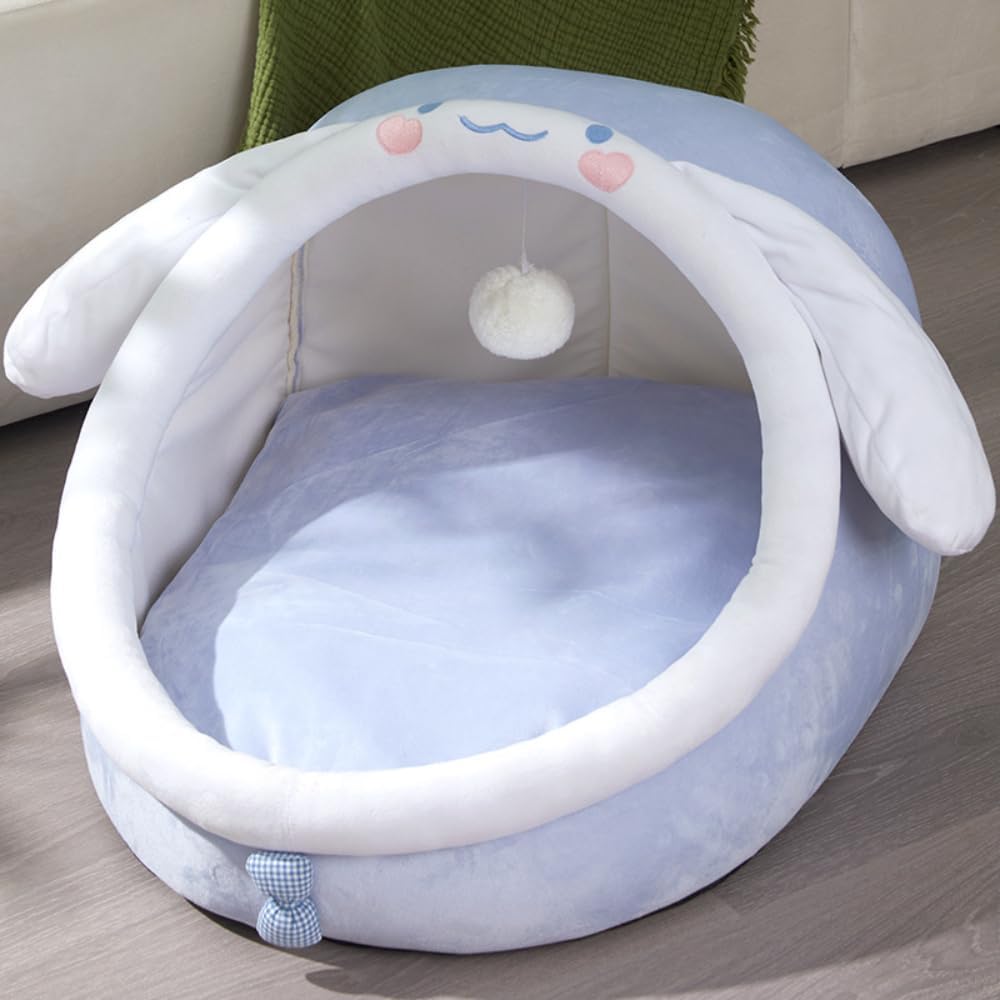 Warm Soft Cave Dog Bed & Cat Bed - Cute Indoor Pet Bed for Cats Up to 16 Lb, Small Dogs & Puppies, Cozy Cave Design for Cats and Puppies(Pink Rabbit,18.5''X14.17''X16.14'')