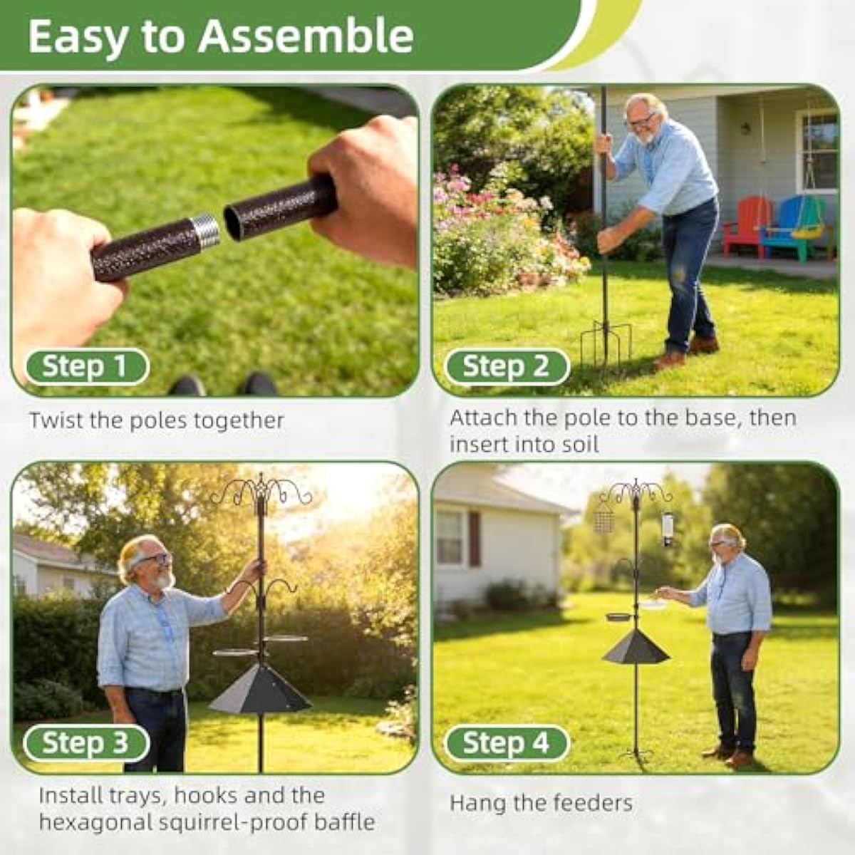 94" Bird Feeding Station Kit with Metal Squirrel Baffle, Heavy Duty Metal Bird Feeding Station with Seed Tray＆Mesh Basket, Easy Assembly Ground Mounted Bird Feeder Pole for Garden Yard Outdoor