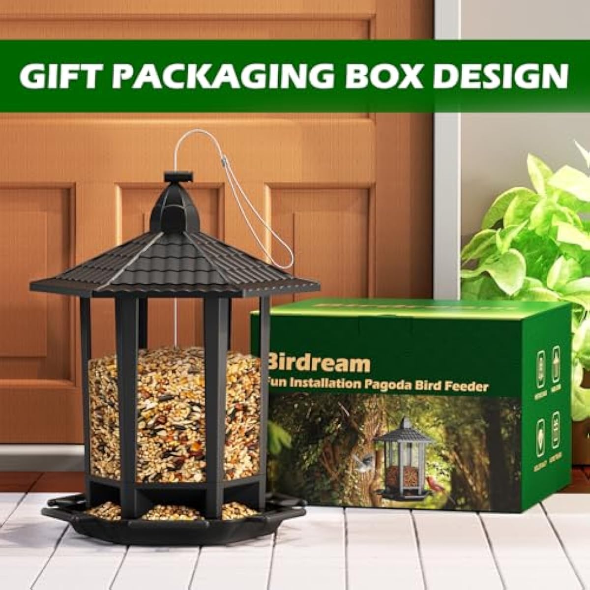 Birdream 2 Pack Bird Feeders for Outdoor Hanging, Retro Pagoda Design Fun Installation Bird Feeder, Attracting Wild Birds Chickadees Goldfinches Cardinals Finches and Sparrows