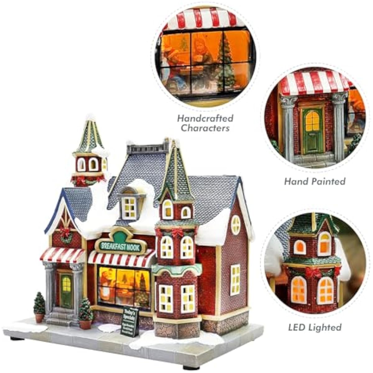MOMENTS IN TIME Lighted Christmas Village Building Breakfast Nook LED Lights Music Battery Operated Plays 8 Holiday Songs Optional 4.5V Adapter Gift Wrapped Ready Décor