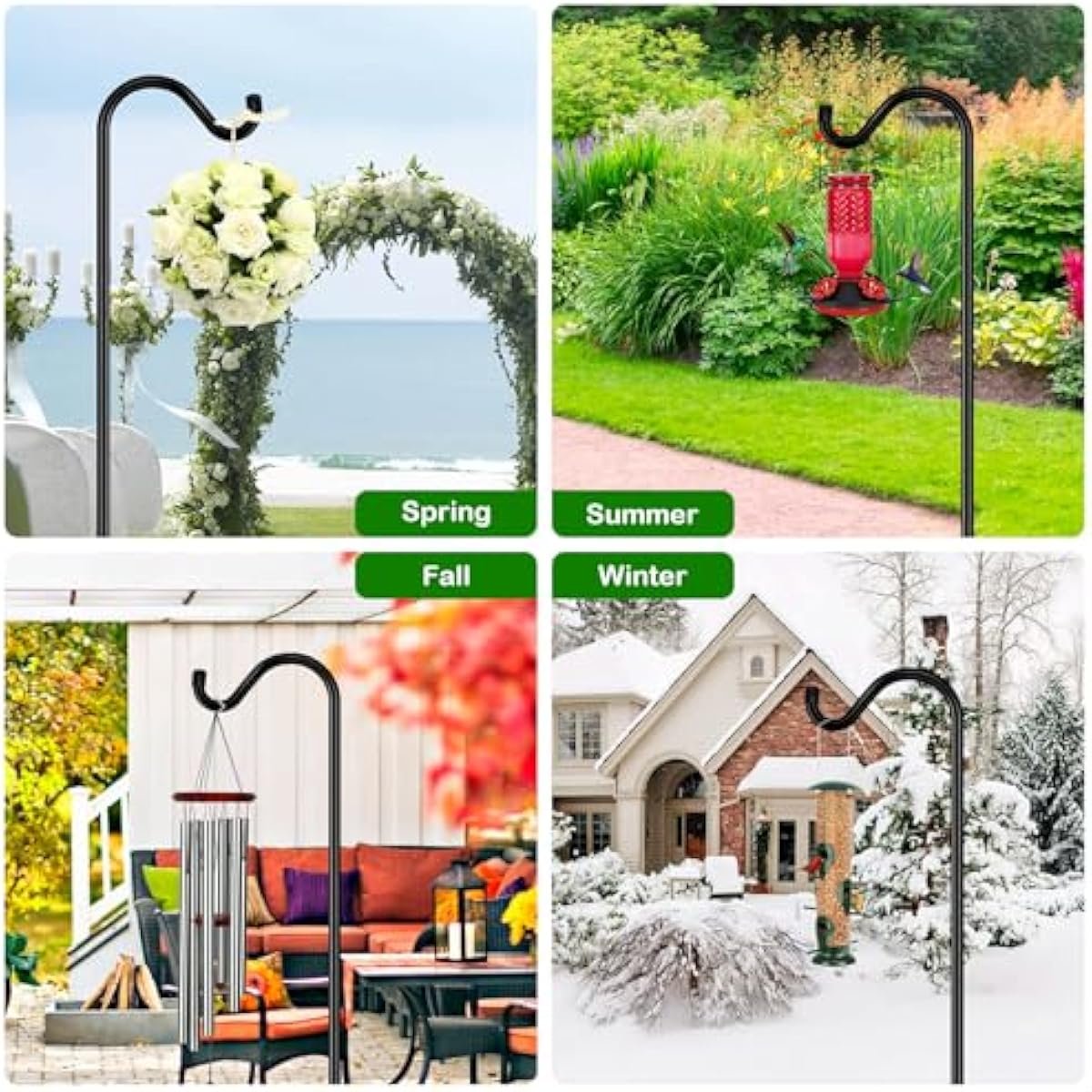 FEED GARDEN Shepards Hooks for Outdoor Bird Feeder Pole 76 Inch Adjustable Tall Heavy Duty Shepherds Hooks for Hanging Plant Baskets, Solar Lights, Wedding Decor, Lanterns, Black (2 Pack)