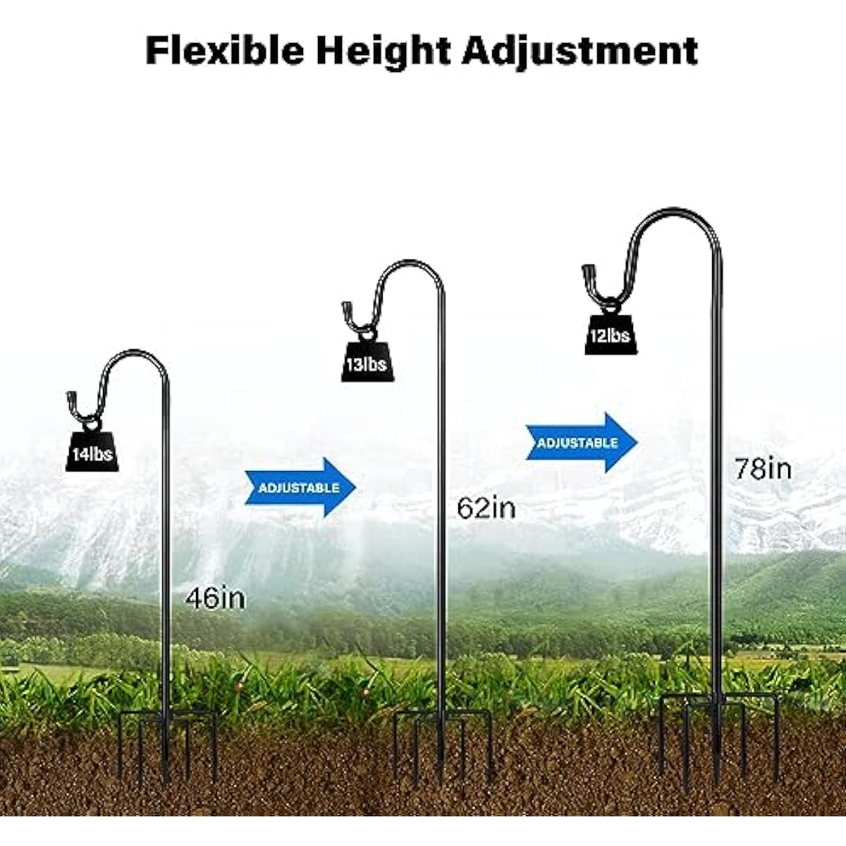 Shepherd Hooks for Outdoor, 2 Pack 78 Inch Bird Feeder Pole with 5 Prongs Base for Hanging Lantern, Hummingbird Feeder, Lightweight Plant, Shepherds Hook for Bird Feeders for Outside