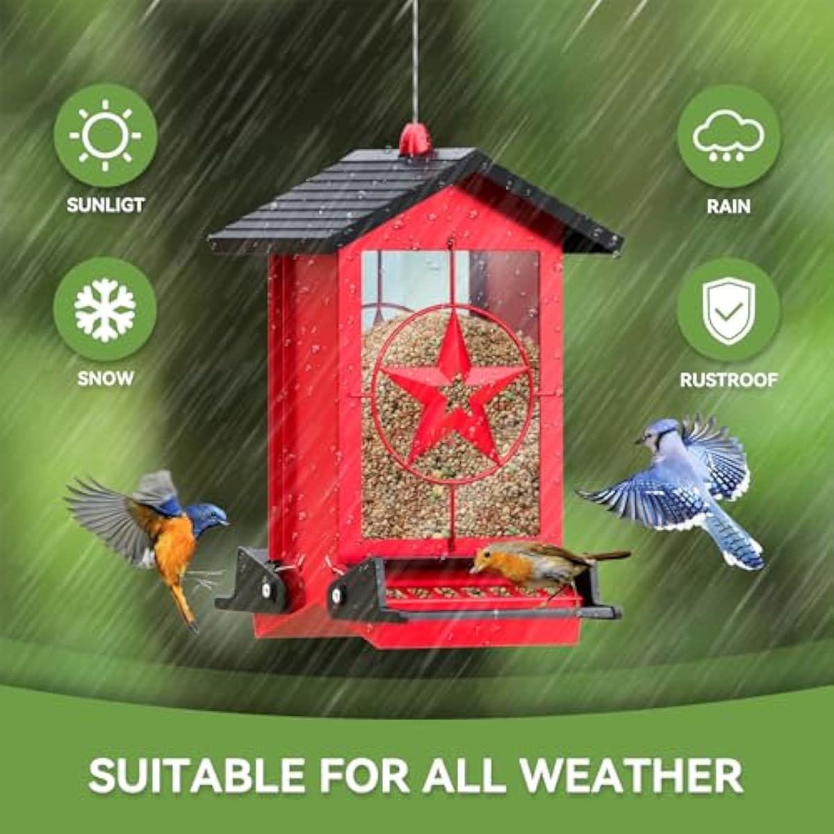 Squirrel Proof Bird Feeders for Outdoors With Weight-Activated, Metal 5LB Large Wild Bird Feeders for Cardinals,Blue jay,Finch, Weatherproof Durable Hanging Bird Feeder for Backyard,Garden,Patio - Red