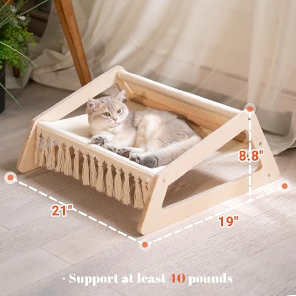 CHEERHOME PETS Cat Hammock Bed with Removable Washable Cover, Pet Couch Sofa for Indoor Cats Elevated Kitty Lounge Chair Suitable for Puppy, Wooden Cat Furniture(Large)