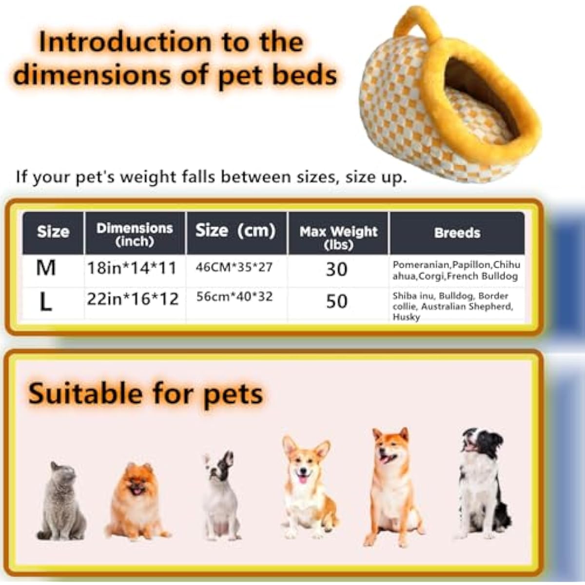 Cat Bed for Indoor Cats - Cat Cave Beds Cat House Cat Tent with Removable Washable Cushioned Pillow, Soft Kitten beds,Cat Beds & Furniture, for Small and Medium Pet Bed (Yellow, M)