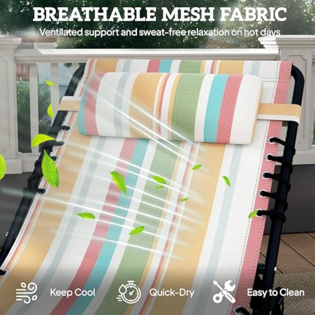 Outsunny Folding Chaise Lounge Chair, Patio Sun Tanning Chair, Outdoor Chaise Lounger with 4-Position Reclining Back, Breathable Mesh Seat for Beach, Poolside, Yard, Rainbow Striped