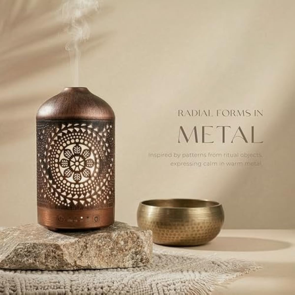 Earnest Living Essential Oil Diffuser Metal Diffuser 100 ml Timers Night Lights and Auto Off Function Home Office Humidifier Aromatherapy Boho Decor Gift