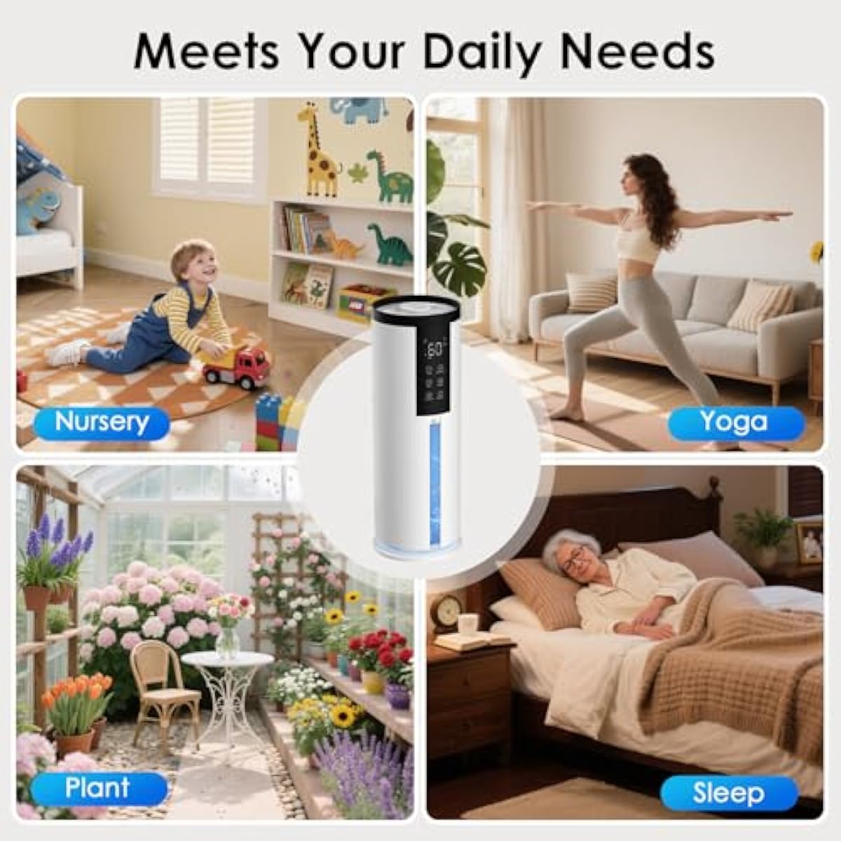 Humidifiers for Large Room 550 ft² - GloryAir 8L Cool Mist Humidifier for Bedroom Home Plants Baby, Top Fill, 120H Runtime, 4 Mist Spray Levels, 7-Color Light, 35dB Quiet Humidifier