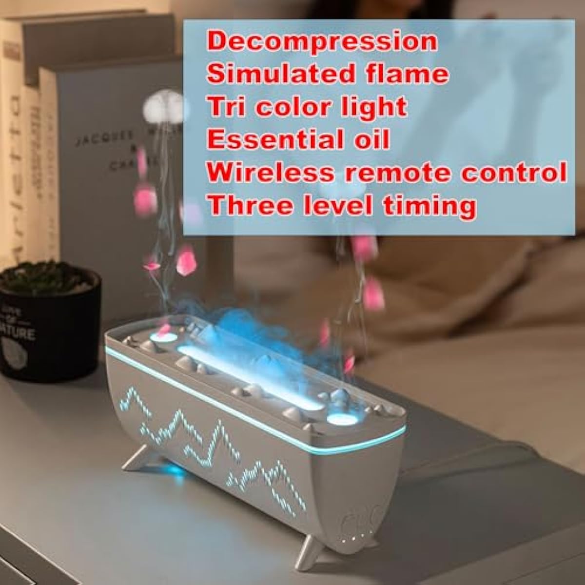 Flame Fire Diffuser Humidifier, 3 Colors Changing Oil Diffuser,Flame 2 Mist Modes, Ultra-Quiet Aroma Essential Oils Aromatherapy Diffusers for Bedroom, Office