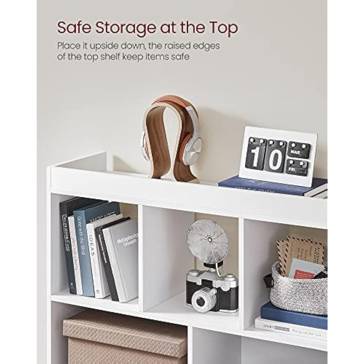VASAGLE Bookcase, Bookshelf, Freestanding Storage Unit, 8 Open Compartments, Used Horizontally, Vertically, Upside Down, 11 x 35.4 x 39.4 Inches, for Living Room, Study, Office, Cloud White ULBC55WT