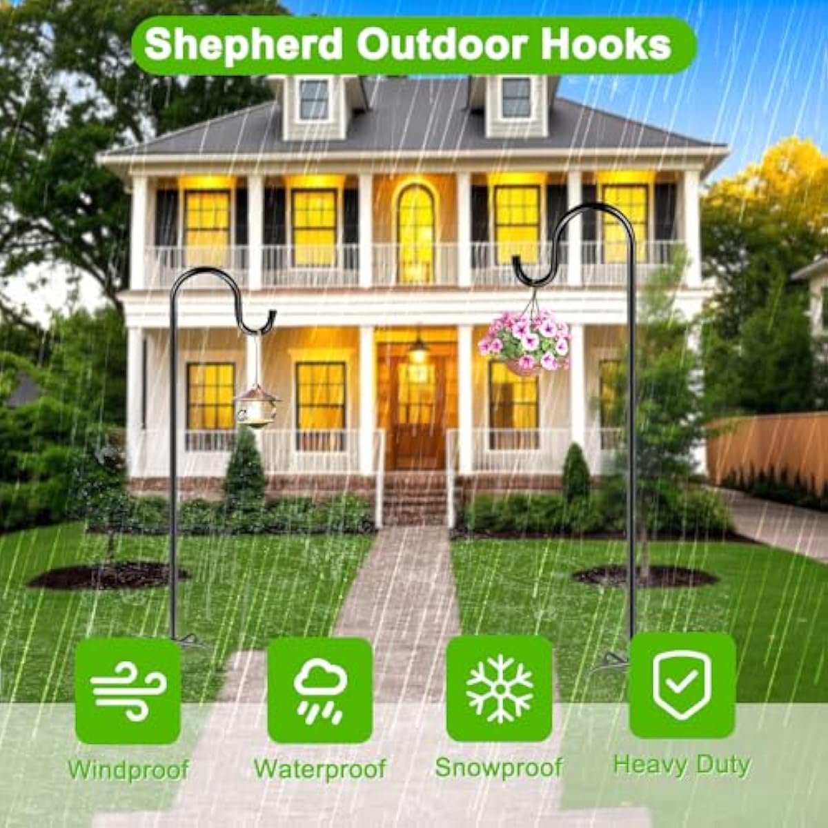 ANIDEER 72" Shepherds Hooks for Outdoor, Heavy Duty Bird Feeder Pole with 7 Base Prongs, Adjustable Garden Hanging Holder for Bird Feeders, Solar Light Lanterns, Garden Plant Hanger Stands, 2 Packs