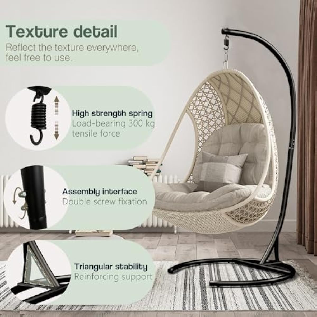 Hammock Stand Only Max 300lbs Hammock Chair Stand Only Heavy Duty Hanging Chair Stand Only 360 Degree Rotation C Stand Frame for Egg Chair Indoor Outdoor Porch Swing, Black