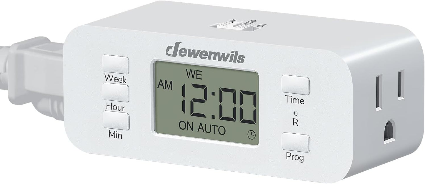 DEWENWILS 24 Hour Programmable Digital Timer Outlet, 2 Pack Timers for Electrical Outlets, Indoor Light Timers for Lamp Fan Aquarium, 2 Grounded Outlet, 125V/15A Resistive/1000W Tungsten, 3 Prong