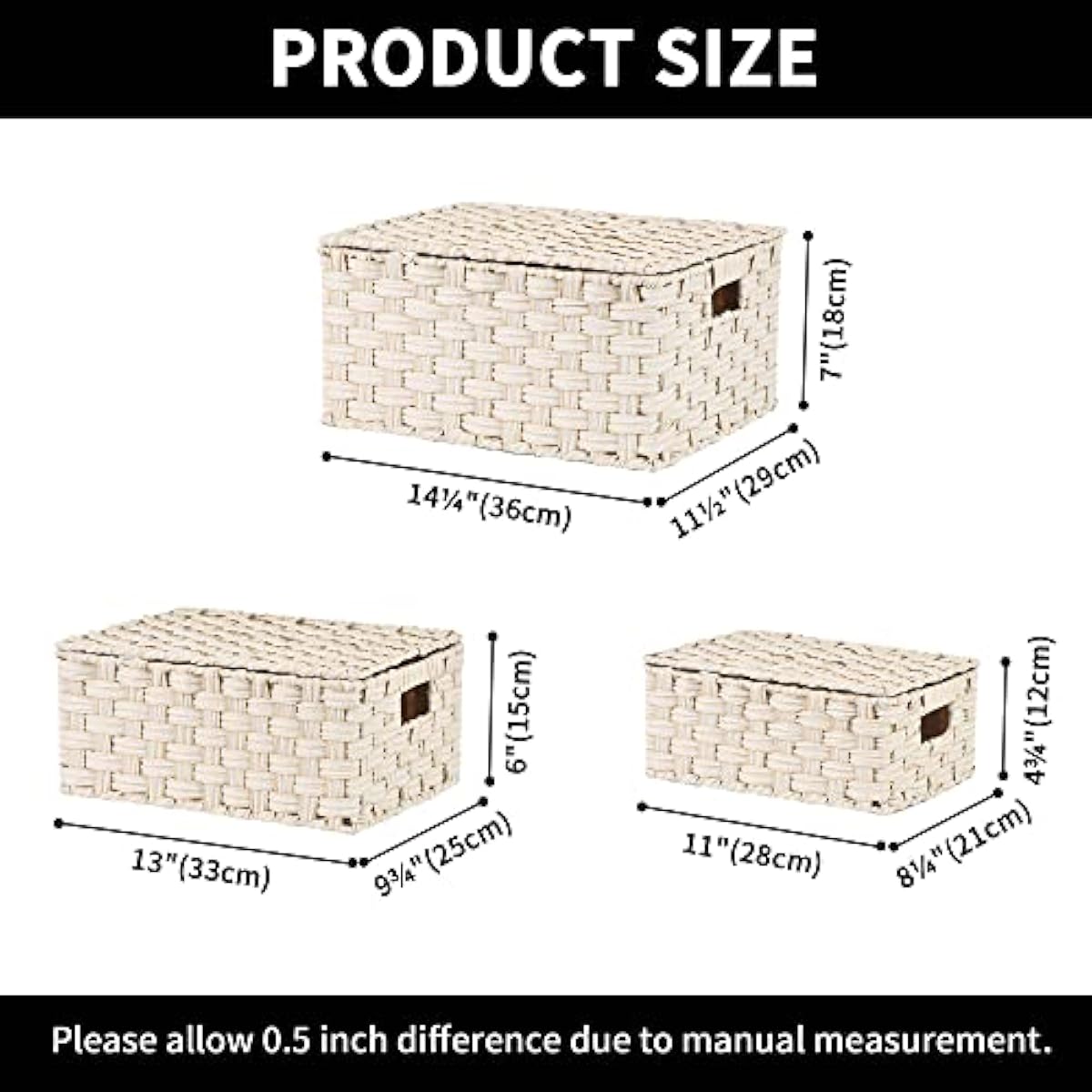 GRANNY SAYS Wicker Storage Baskets with Lids, Set of 3 Decorative Storage Boxes, Baskets for Organizing, Butter Milk, 3-Pack