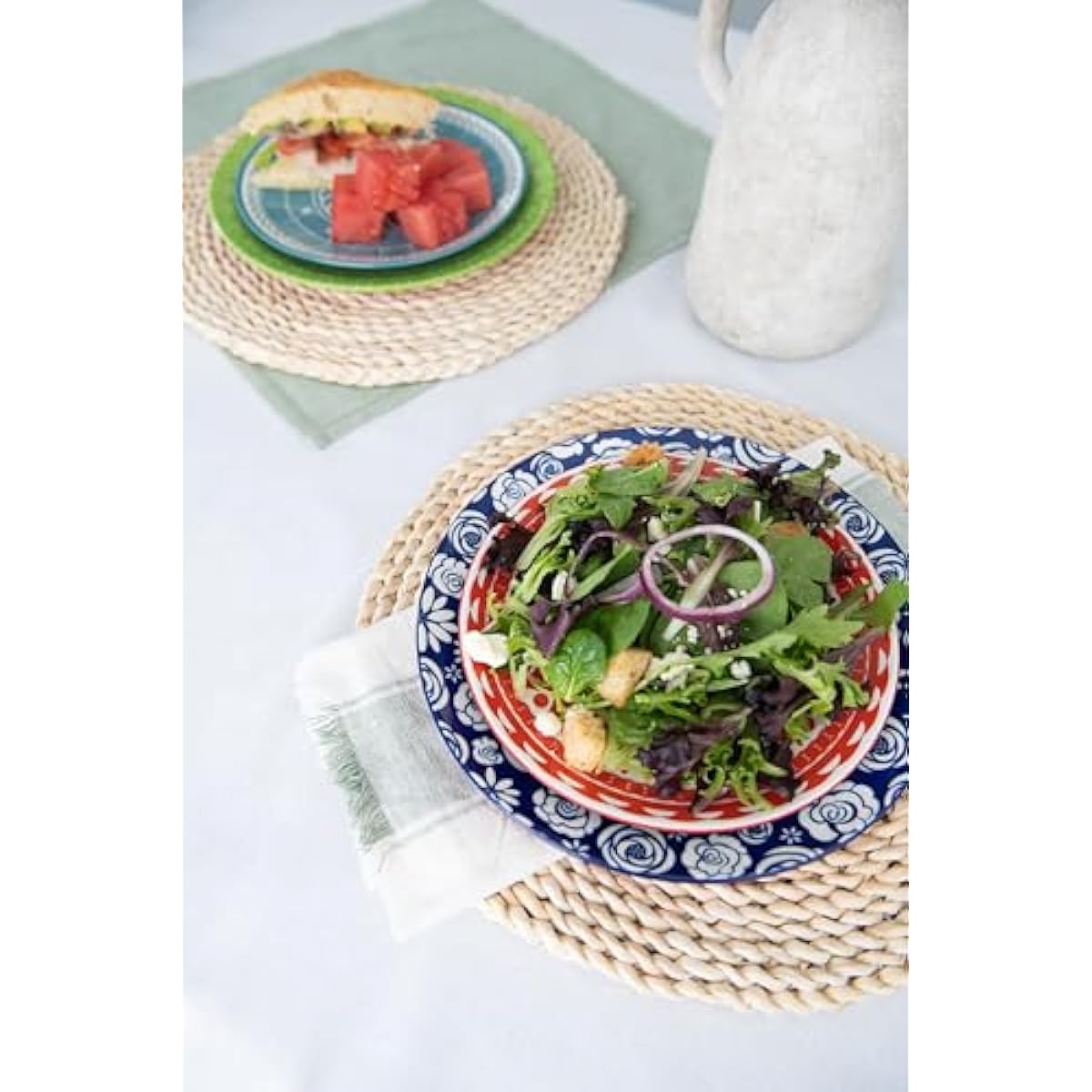 Annovero Dinner Plates - Mismatched Colorful Dinnerware Set of 6 - Fun Decorative Cute Boho Kitchen Dishes - Zero Lead & Cadmium - 10.5 Inch Diameter