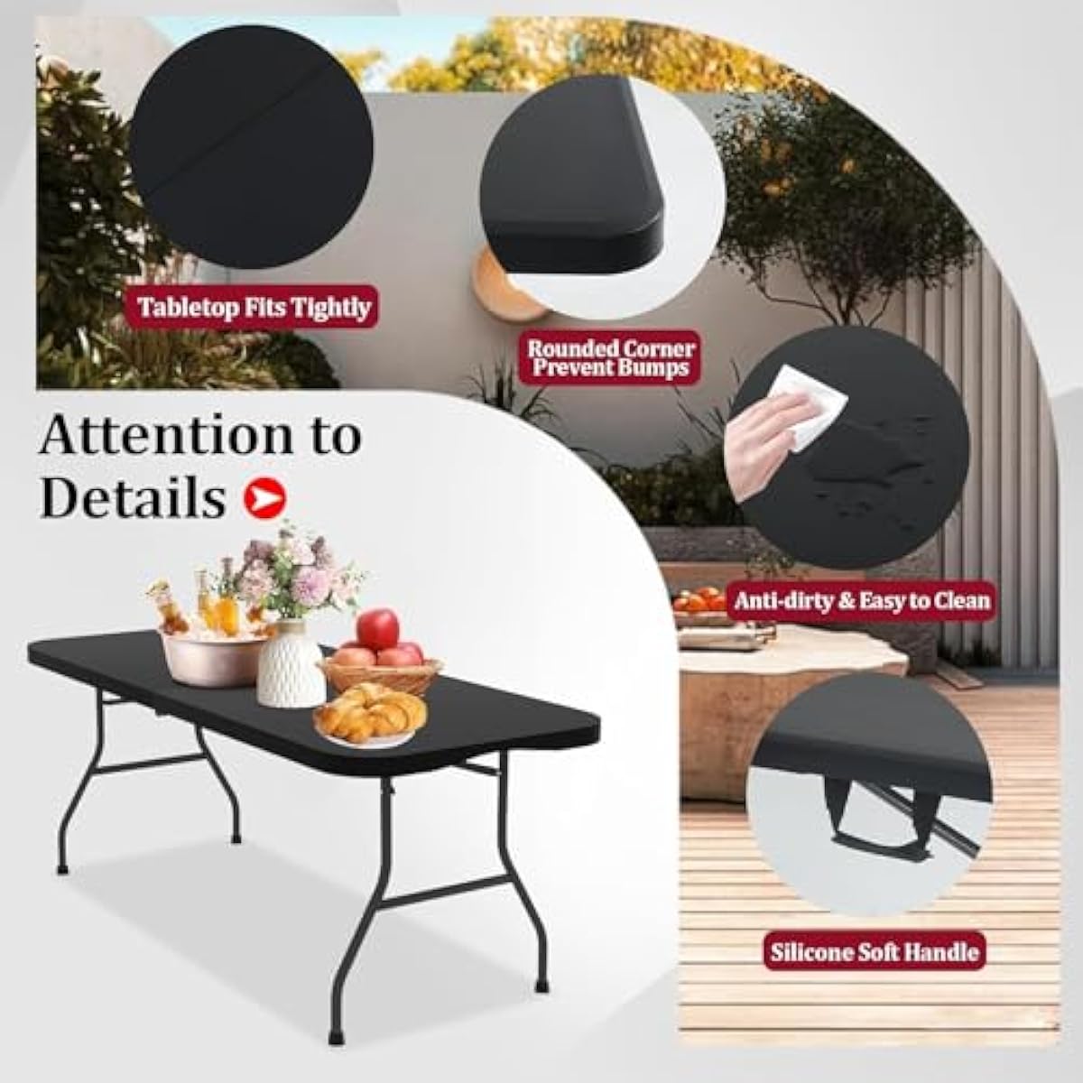 6ft Folding Table - Heavy Duty Portable 6 Foot Plastic Table with Fold-in-Half Design & Carry Handle, Indoor Outdoor Utility Table for Dining, Camping, Parties, Picnics, Tailgating (6FT, Black) ﻿