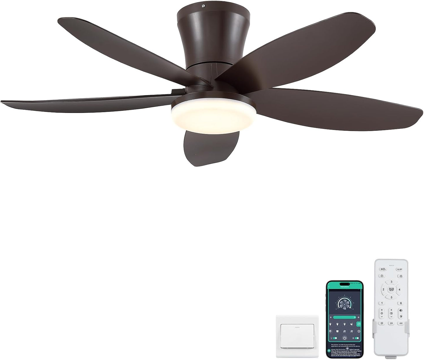 42" Ceiling Fans with Lights-Low Profile Ceiling Fan with Light and Remote/APP Control,Flush Mount,DC Reversible,LED Dimmable Blakc Ceiling Fans for Bedroom,Indoor/Outdoor Patio Use