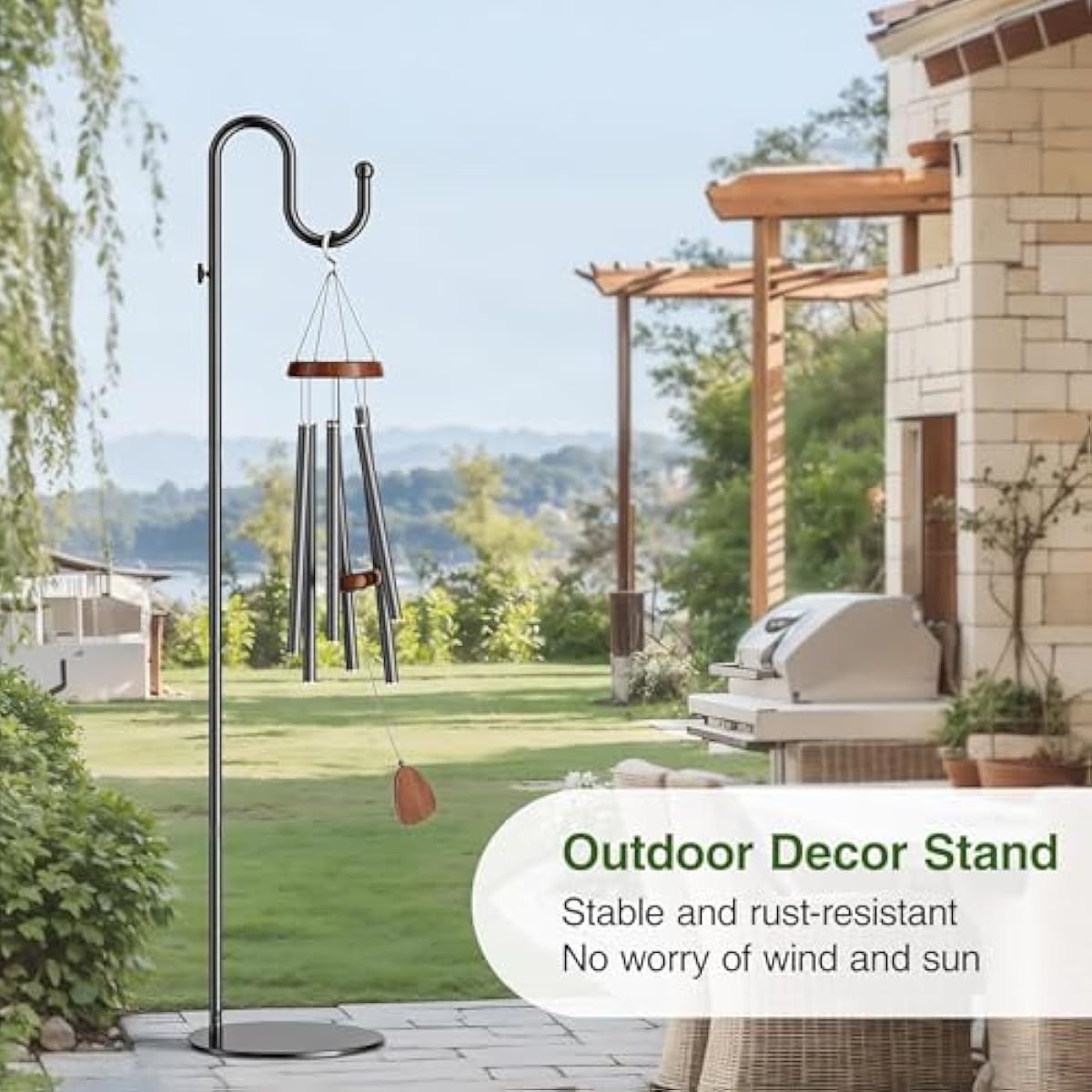 saffruff 74" Shepherds Hook Stand: Hanging Wind Chimes, Bird Feeders, Plants, Lanterns and Wreath, Adjustable Free Standing Pole Holder with Heavy Duty Base for Indoor & Outdoor, Holds Up to 20 LBS