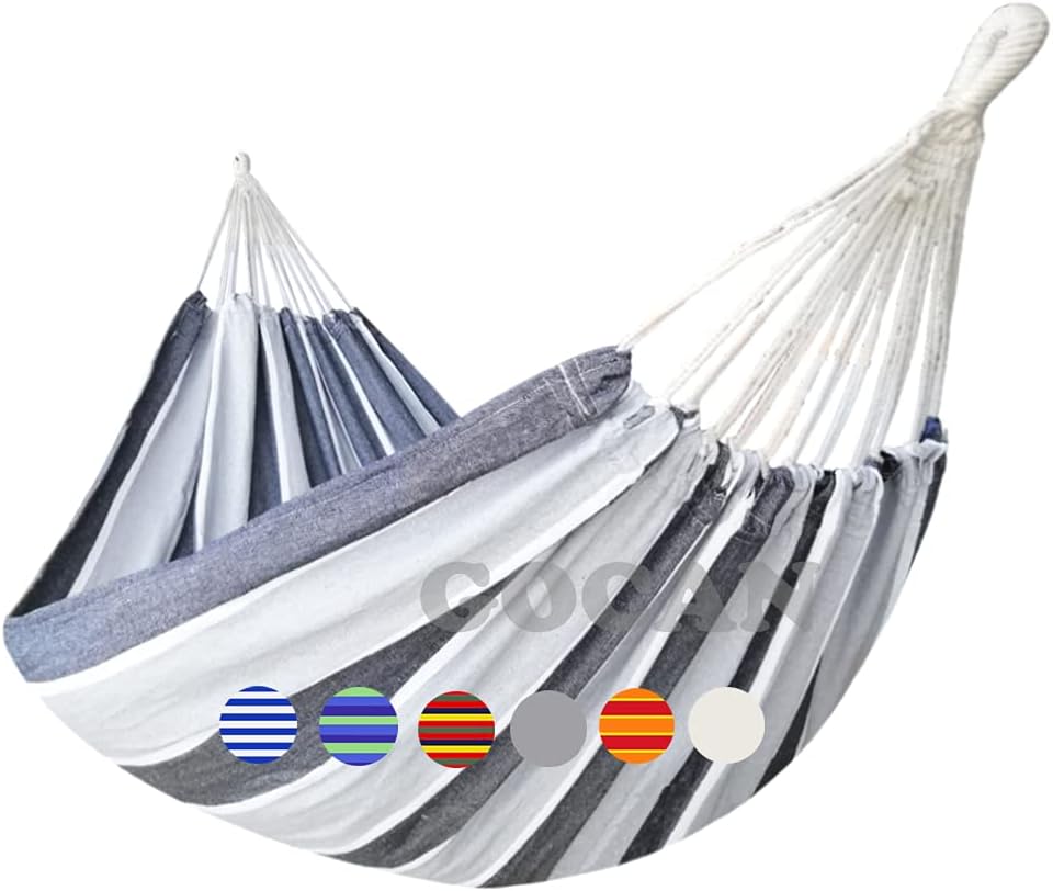 GOCAN Double Hammock 2 Person Extra Large 220x150cm Total Length 330cm Load 500lb Canvas Cotton Hammock for Patio Porch Garden Backyard Lounging Outdoor and Indoor with Removable Spreader bar
