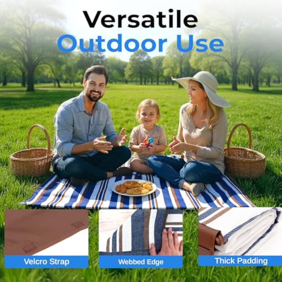 scuddles Extra Large Picnic Blanket – 60" x 80" Waterproof Outdoor Mat with Soft Dual-Layer Comfort, Foldable Travel Rug for Beach, Camping, Lawn, Parks & Family Picnics