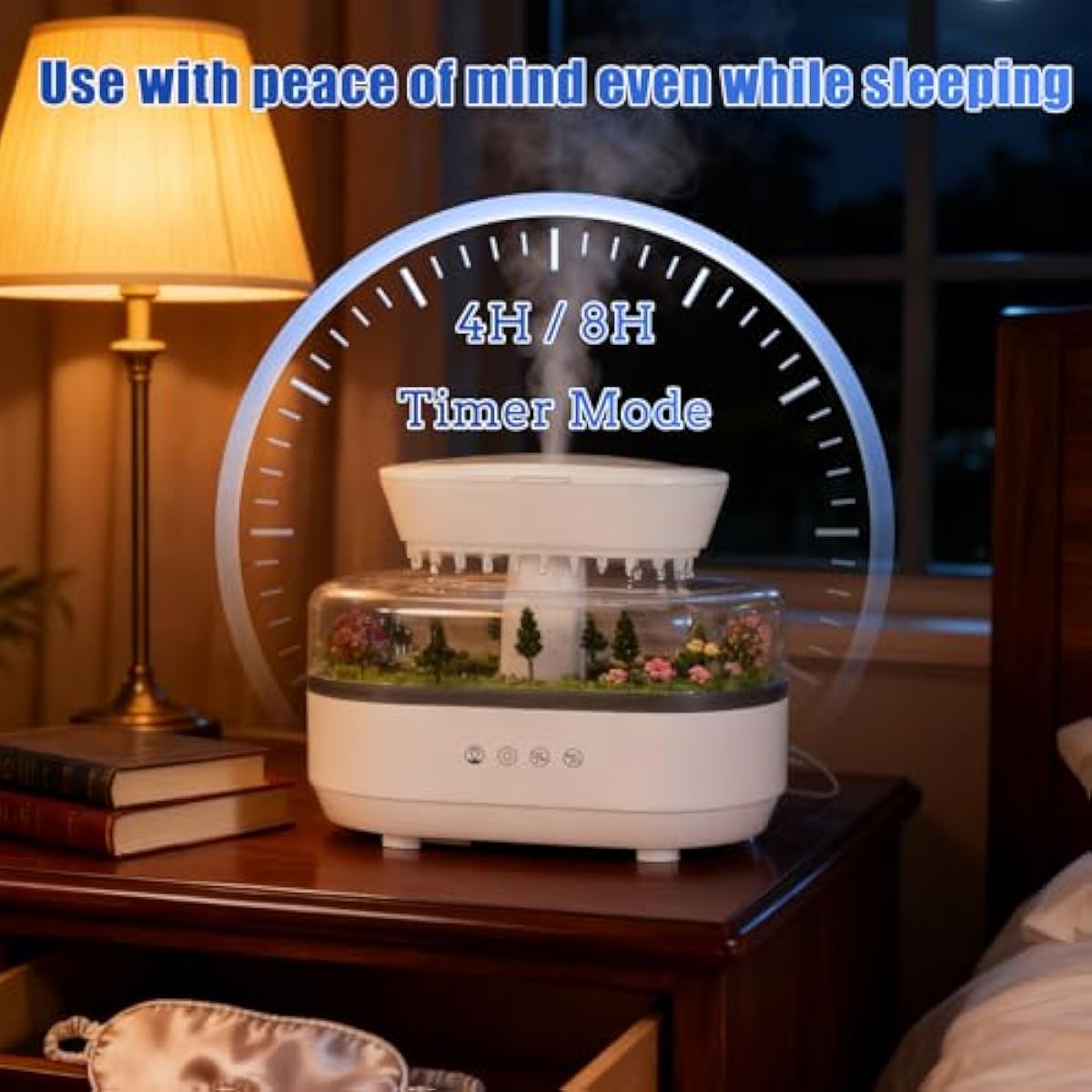 Rain Cloud Humidifier Diffuser with White Noise Rain Sounds, 7-Color Lights & Water Drip Micro-Landscape, 250mL Large Tank, Silent Auto-Off for Bedroom Sleep, Office Relaxation