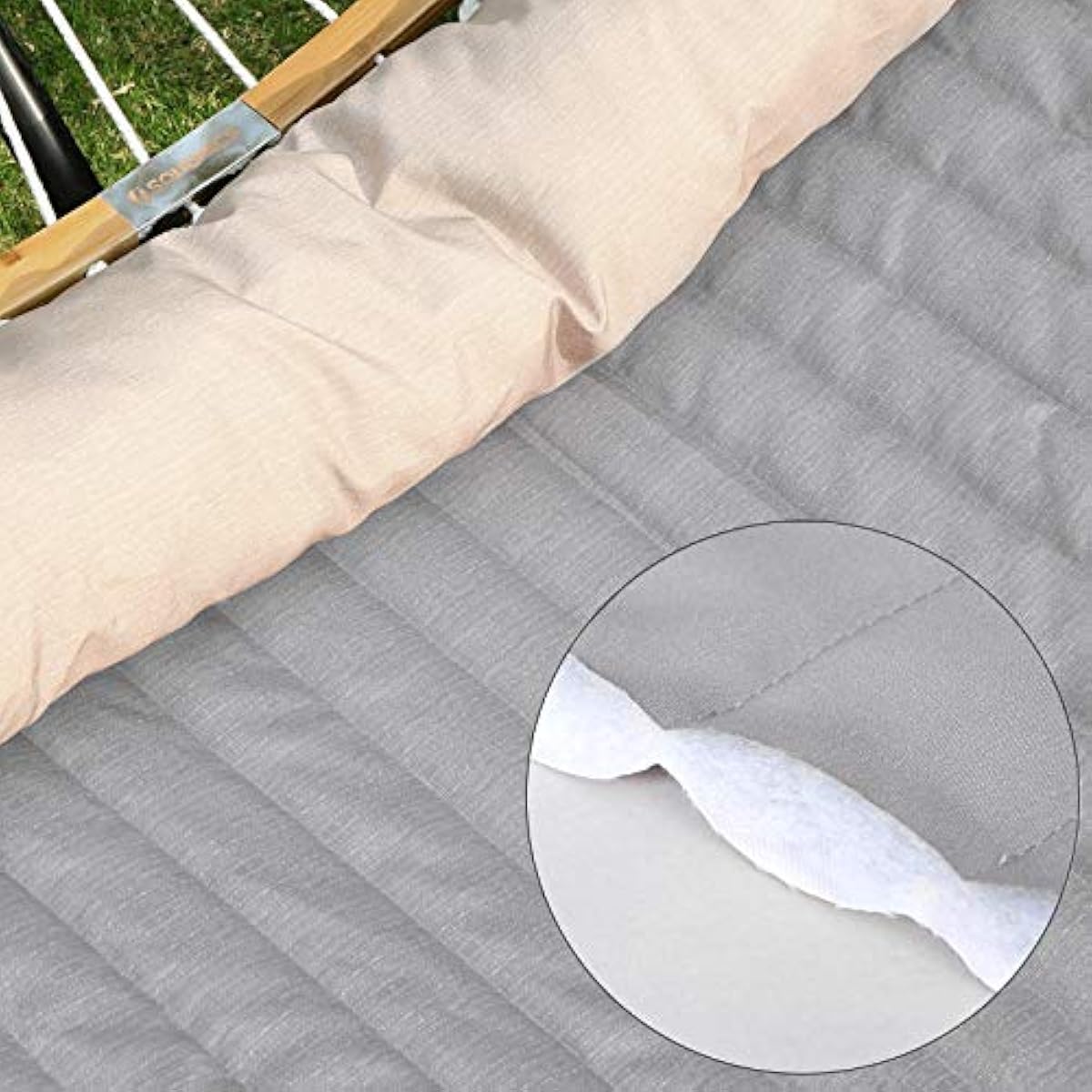 SONGMICS Hammock, Quilted Hammock with Curved Bamboo Spreaders, Pillow, 78.7 x 55.1 Inches, Portable Padded Hammock Holds up to 495 lb, Gray and Beige UGDC34CG