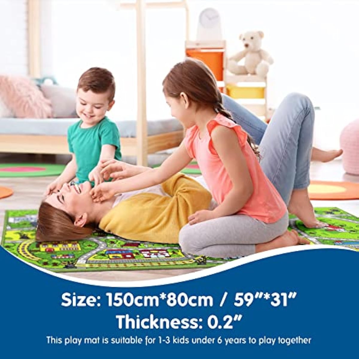 Booooom Jackson Car Rug with Exquisite Box,Washable Rug Kids Area Rug Play Mat 60"x32",Train Track Car Mat,Children Non Slip City Road Floor Carpet for Playroom Bedroom Kids Room
