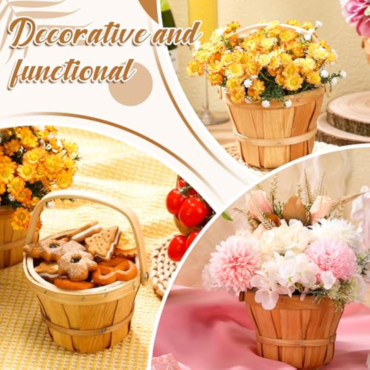 Marsui 10 Pcs Small Wooden Berry Baskets – 4 x 5.1 Inch Handcrafted Rustic Baskets with Reinforced Handles, for Fruit, Market, Crafts, Gifts, Garden Picking & Decor (Brown)