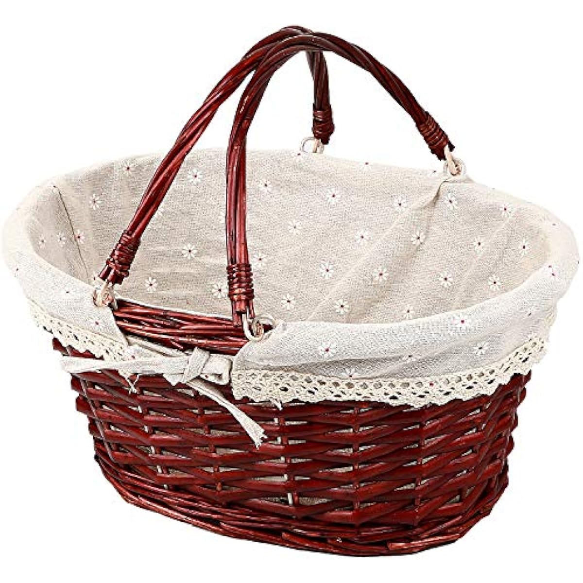 KINJOEK Wicker Woven Basket, Multipurpose Natural Willow Basket with Handle Premium Linen Cotton Cloth Lining for Storage and Decoration, Brown