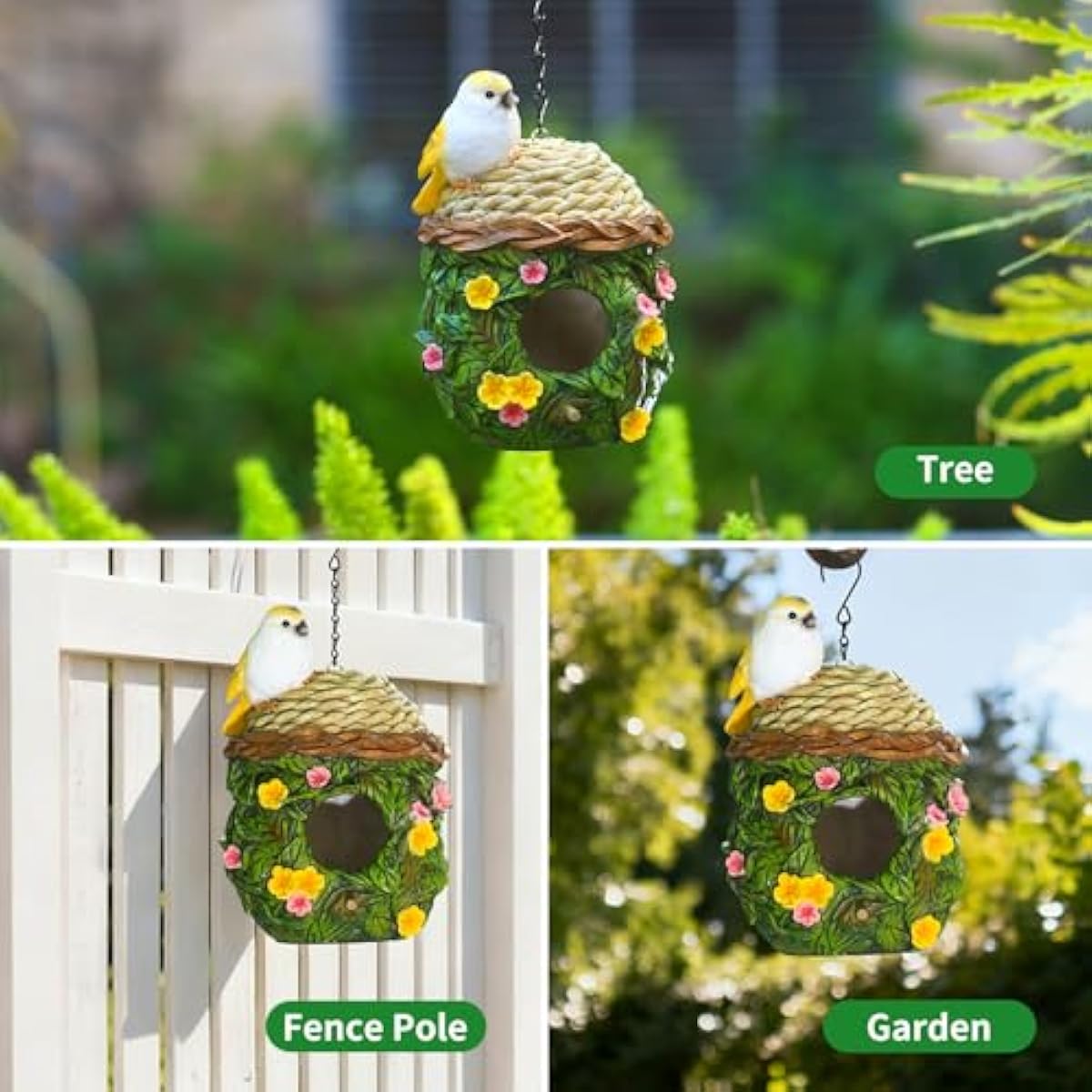 Bird Houses for Outside Bird Nesting Design Resin Birdhouse, Garden Outdoor Decor Bird House with Flower and Leaf Details, Birdhouses for Outdoors for Bluebird Finches Cardinals