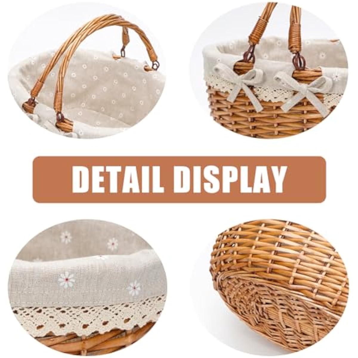 G GOOD GAIN Wicker Picnic Basket with Double Folding Handles,Willow Picnic Hamper,Natural Hand Woven Easter Basket,Easter Eggs and Candy Basket,Bath Storage,Gift Packing Basket.White