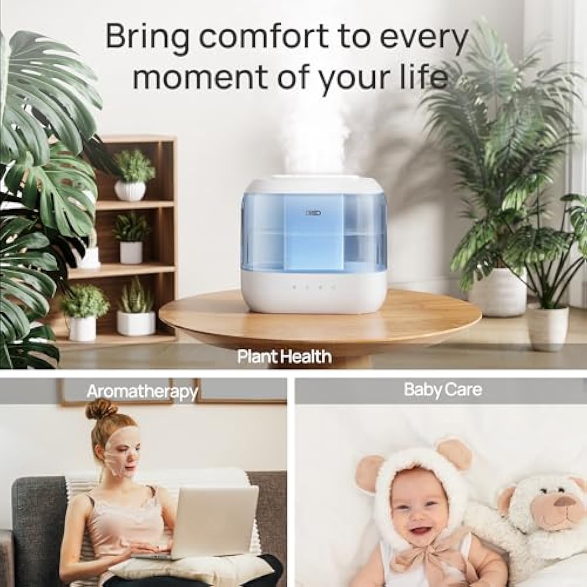 Dreo Humidifiers for Bedroom, 4L Top Fill for Large Room, 36H Runtime, 28 dB Quiet Supersized Cool Mist Air Humidifier for Baby Nursery, Plants, Indoor, Night Light, Easy to Clean & Fill, Blue