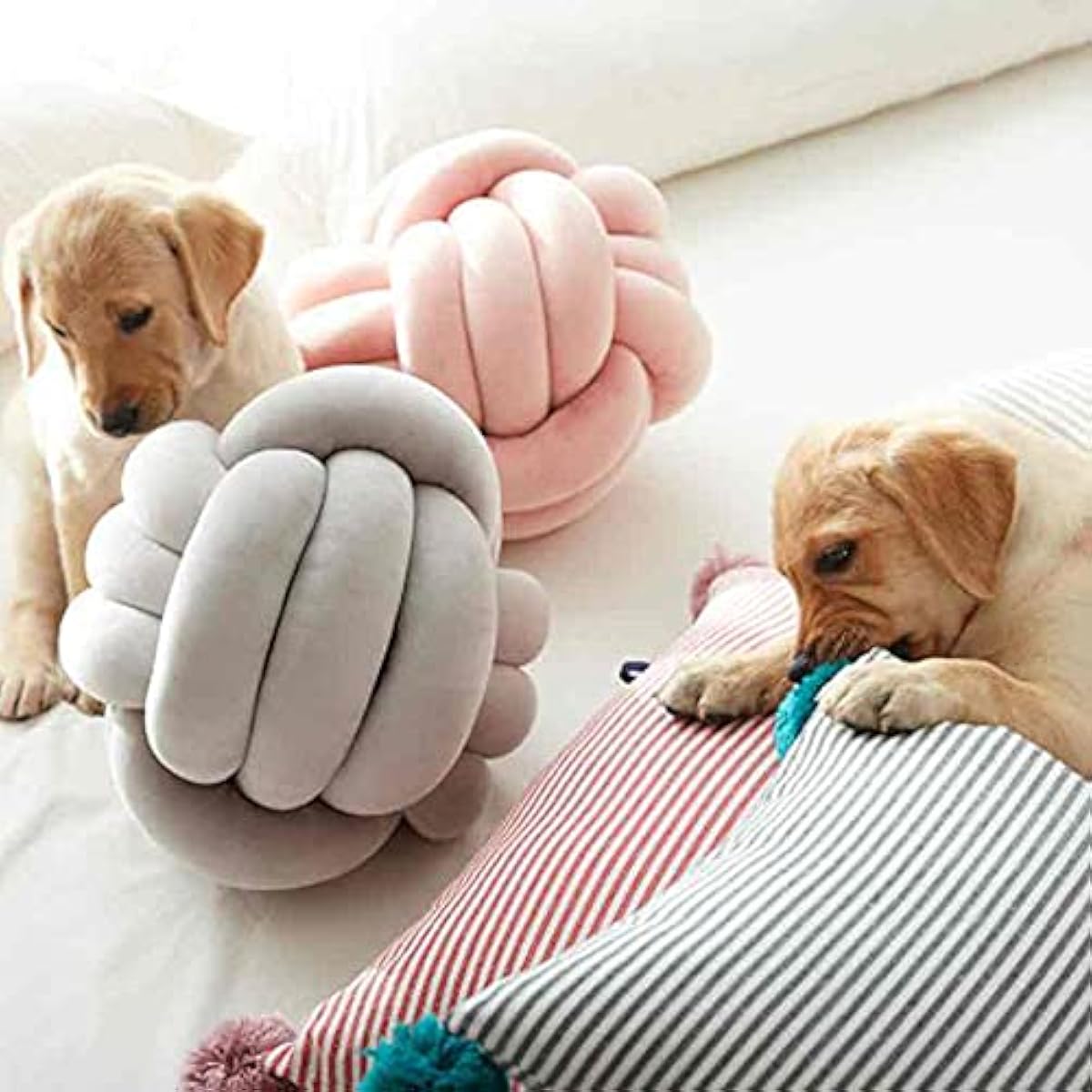 Knot Pillow Ball Round Cushion Pillows, Children Room Decoration Plush Toys Calming Stress Relief Toy (Yellow,8.5in/22cm)