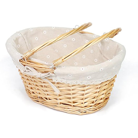 Wicker Basket Gift Baskets Empty Oval Willow Woven Picnic Basket Easter Candy Basket Storage Basket Wine Basket with Handle Egg Gathering Wedding Basket (Natural)