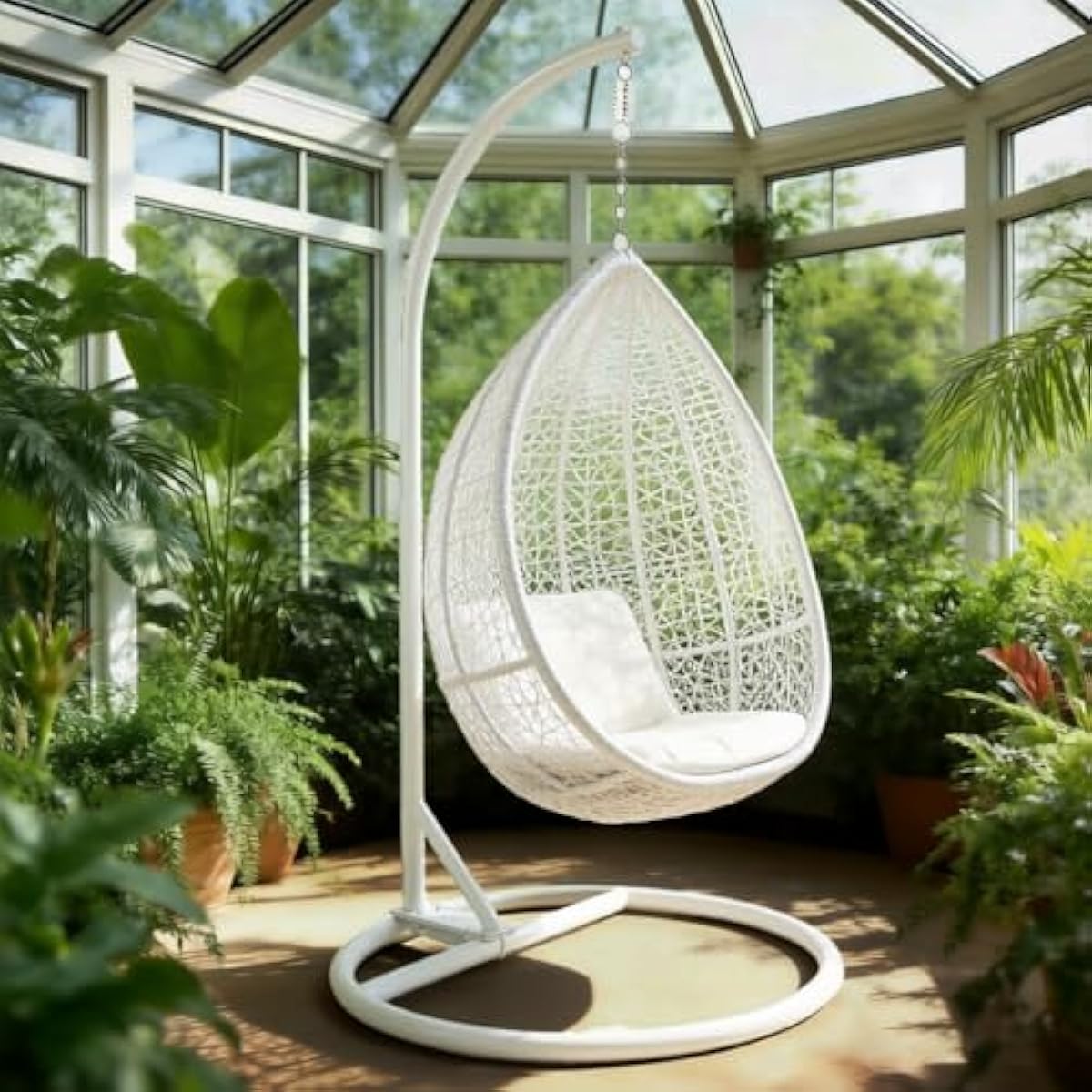 Round Base Heavy Duty Hanging Stand - Powder Coated Hammock Stand for Hammock Chair, Indoor and Outdoor (White)