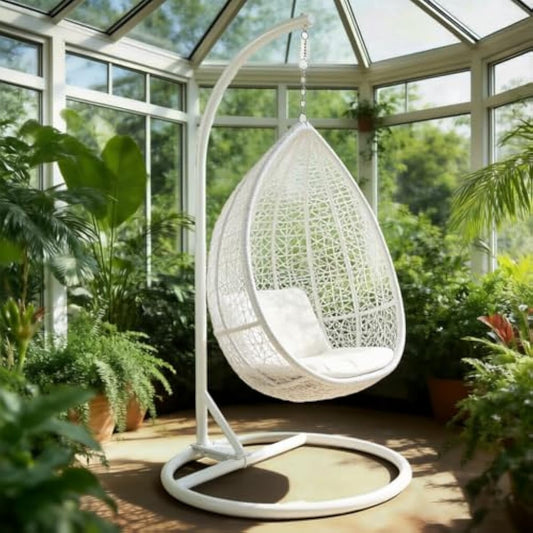 Round Base Heavy Duty Hanging Stand - Powder Coated Hammock Stand for Hammock Chair, Indoor and Outdoor (White)