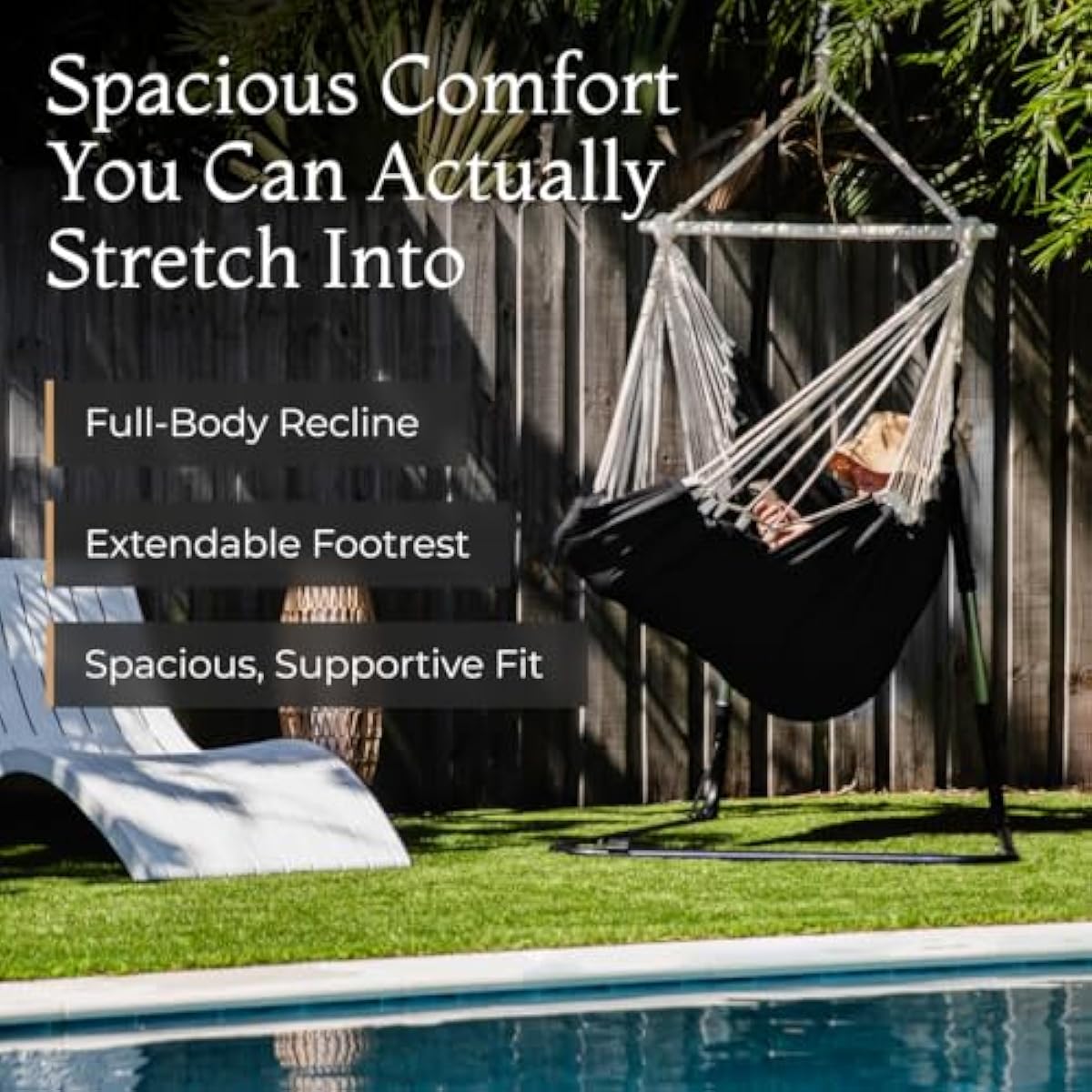 Hanging Hammock Chair Swing – Hanging Chair Outdoor & Indoor - Hammock Swing Chair – Quick & Easy Setup with Hardware Kit – Durable & Spacious Full Body Support – Holds 440 Lbs
