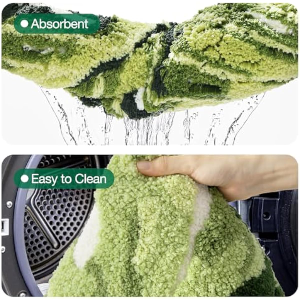 LUMI Cute Bathroom Rugs with Green Leaf Plant, Soft, Fluffy, Plush, Absorbent, Quick Dry, Non Slip, Machine Washable for Shower Floor, Bathroom, Bedroom, Kids Room, 31.5"x47", Monstera