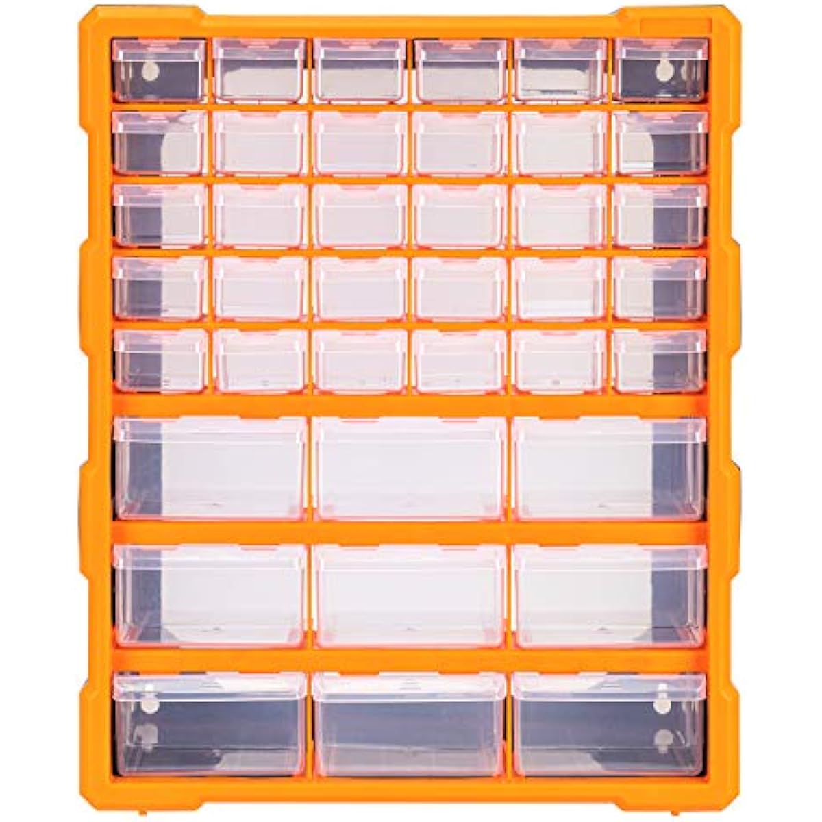 Amazon Basics Wall Mount Hardware and Craft Storage Cabinet Organizer with 39 Drawers, Plastic Garage Organization System with Dividers for Small Parts, Black, Orange, 15" x 6.3" x 18.6"