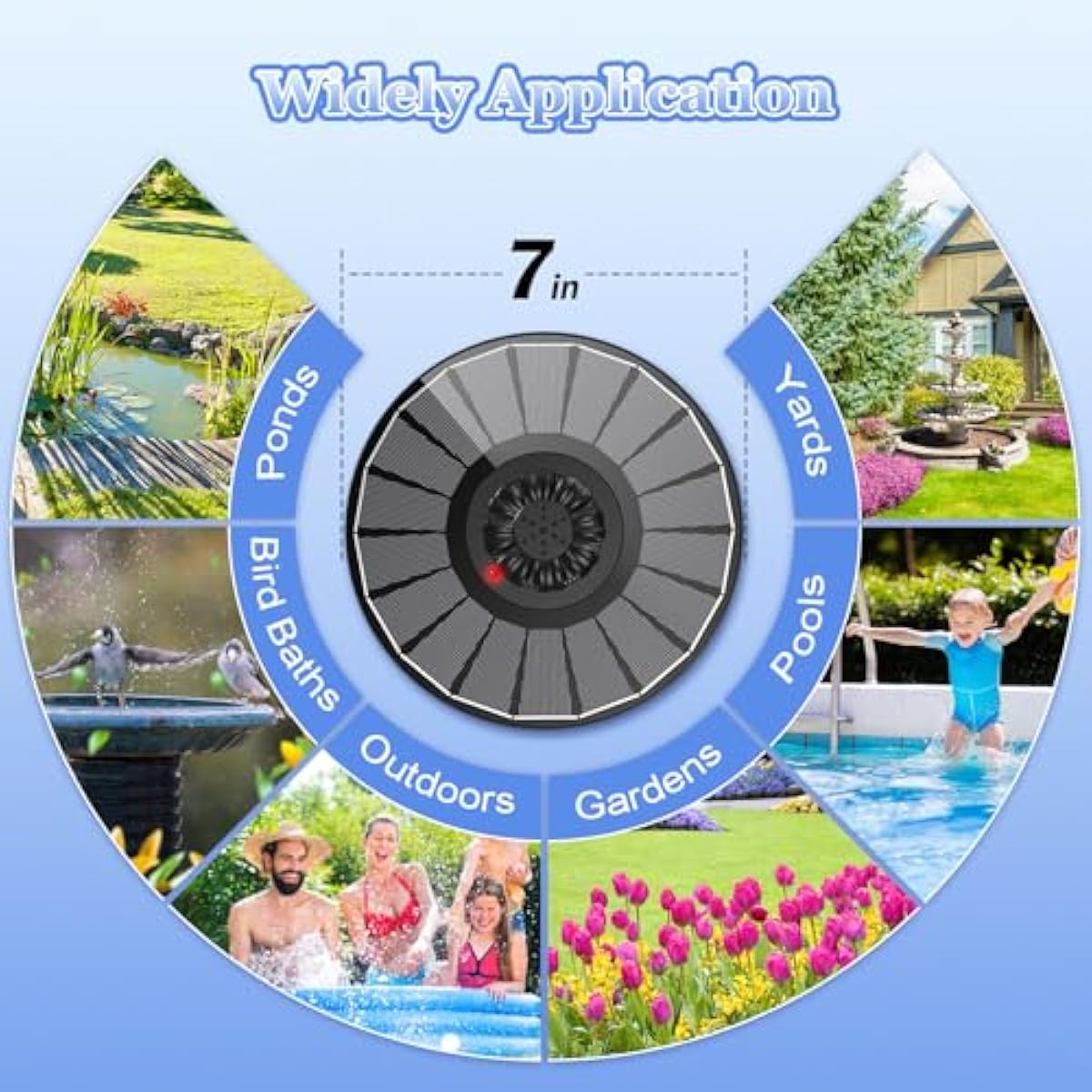 Yzert Solar Fountain with 2000mAh Battery & Innovative Indicator, 3.5W Glass Solar Water Fountain Pump Works in Cloudy Day with 7 Nozzles for Bird Baths, Gardens, Ponds, Pools, Outdoors (Black)