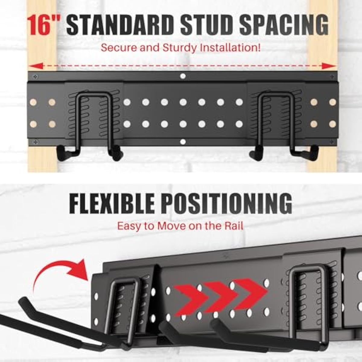 Garage Tool Organizer Wall Mount 48 inches with 10 Adjustable Heavy-Duty Hooks, Garage Organization, Garden Tool Storage Rack, Yard, and Shed, Holds Up to 400 lbs