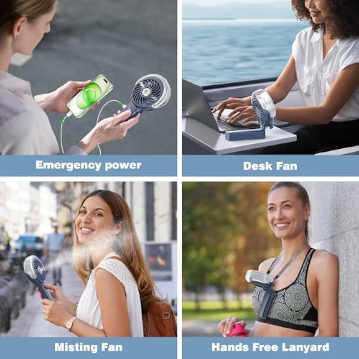 HandFan 4000mAh Upgraded Handheld Misting Fan, 50ml Water Tank, Rechargeable Personal Mister Fan Portable AC, Spray Water Mist Fans, Foldable Cooling Ice Fans for Beach Travel Disney(Royal Blue)