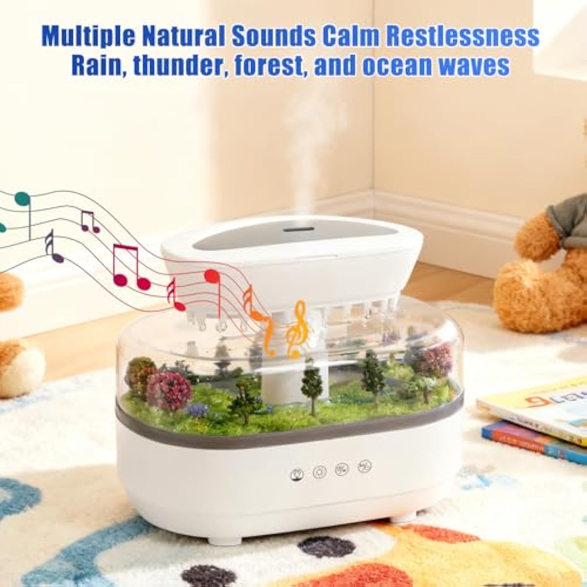 Rain Cloud Humidifier Diffuser with White Noise Rain Sounds, 7-Color Lights & Water Drip Micro-Landscape, 250mL Large Tank, Silent Auto-Off for Bedroom Sleep, Office Relaxation