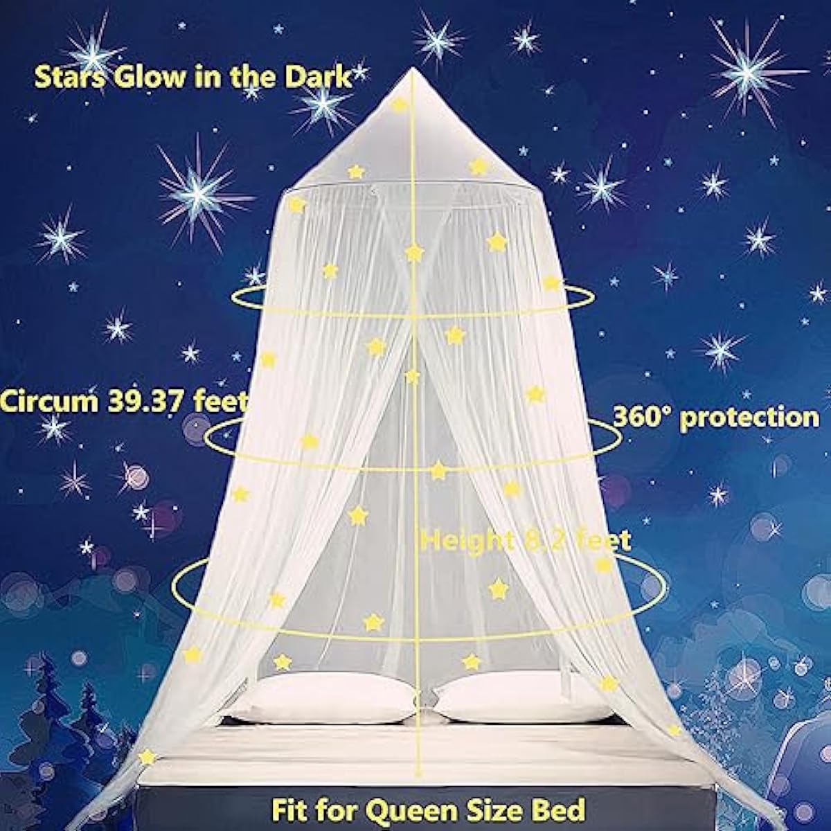 Eimilaly Bed Canopy for Girls Mosquito Net, Princess Bed Canopy for Girls Room Decor - Insect Protection Hanging Canopy for Indoor(Pink,Stars Glow in the Dark)