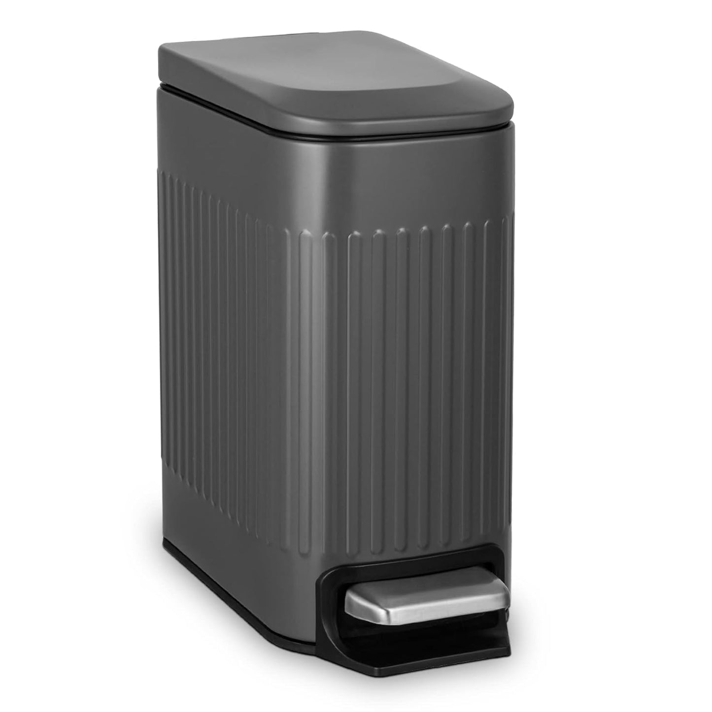 TrashAid Slim Bathroom Trash Can with Lid Soft Close, 6 Liter/1.6 Gallon Stainless Steel Small Garbage Can with Removable Inner Bucket, Step Pedal, Slim Wastebasket for Toilet, Office, Bedroom, White