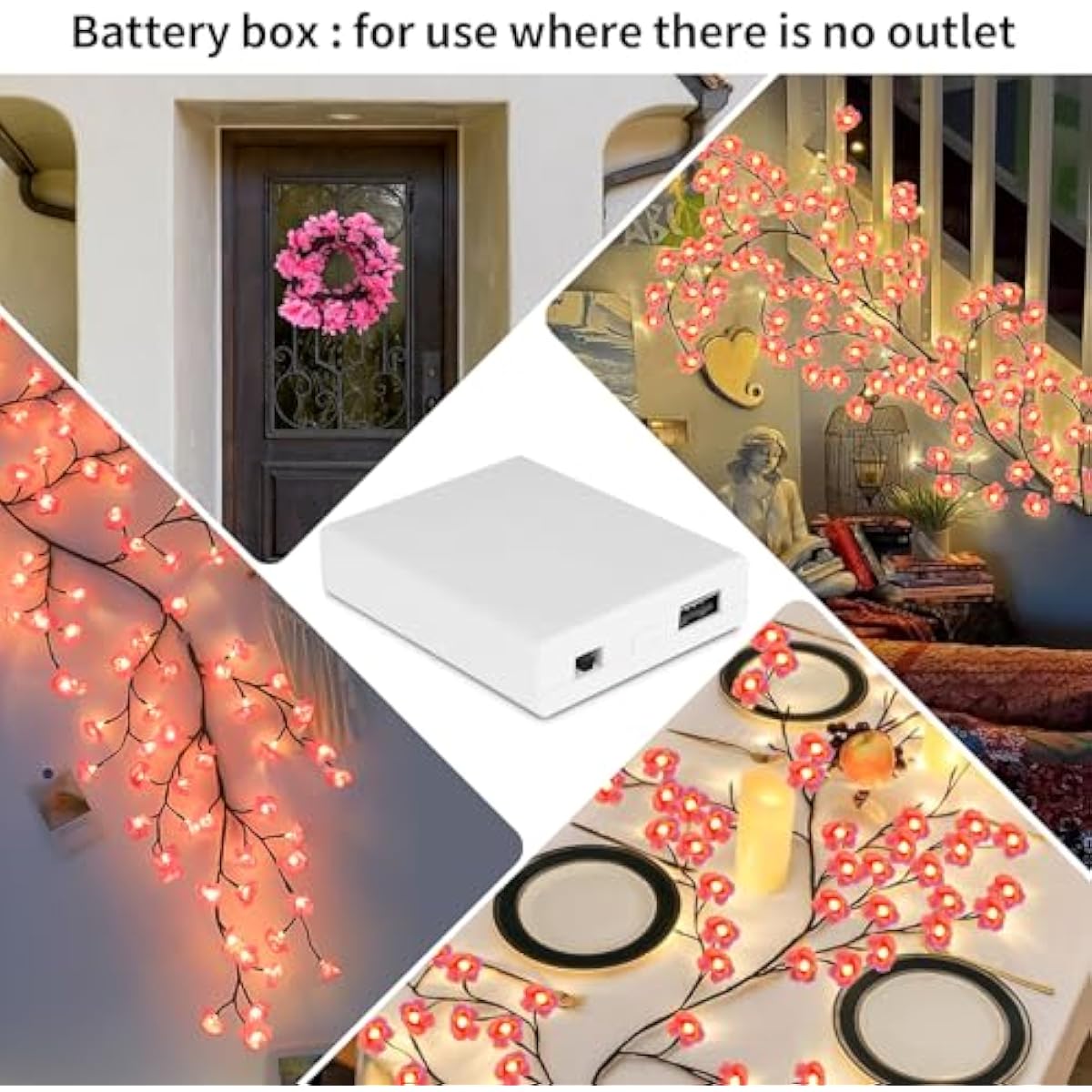 Cherry Enchanted Willow Vine Lights, 4FT 48LED Pink Cherry Blossom Tree Branch Lights for Wall, Remote Timer,8 Light Model,Bedroom Wall Doors Wedding, Christmas, USB Battery Box