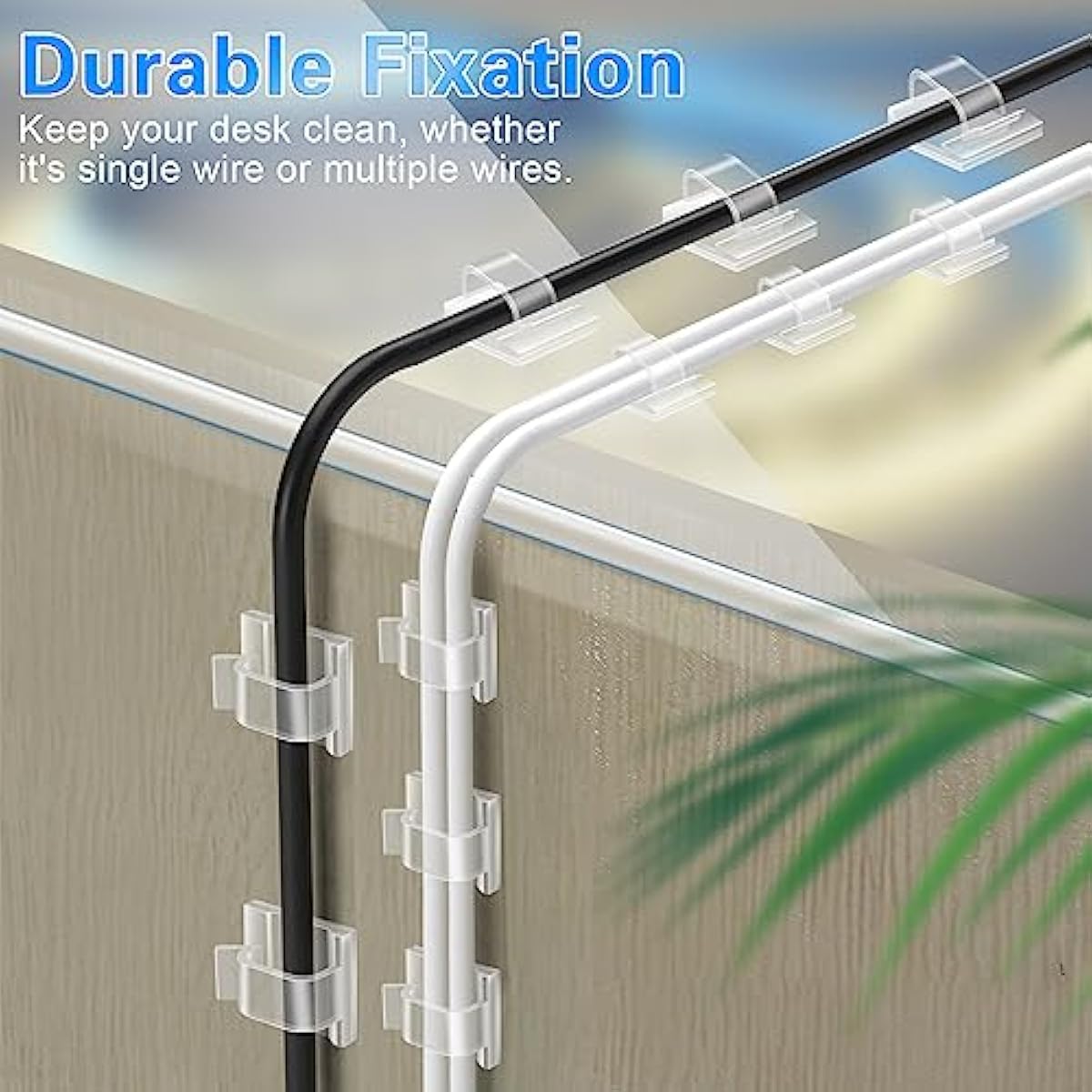60 PCS XHF 5/8” Adhesive Cable Wire Clips Clear, Outdoor Christmas Light Clips, Cable Staples Cable Management Wire Organizer Cord Holder for Under Desk, Car, Wall, TV PC Ethernet Cable