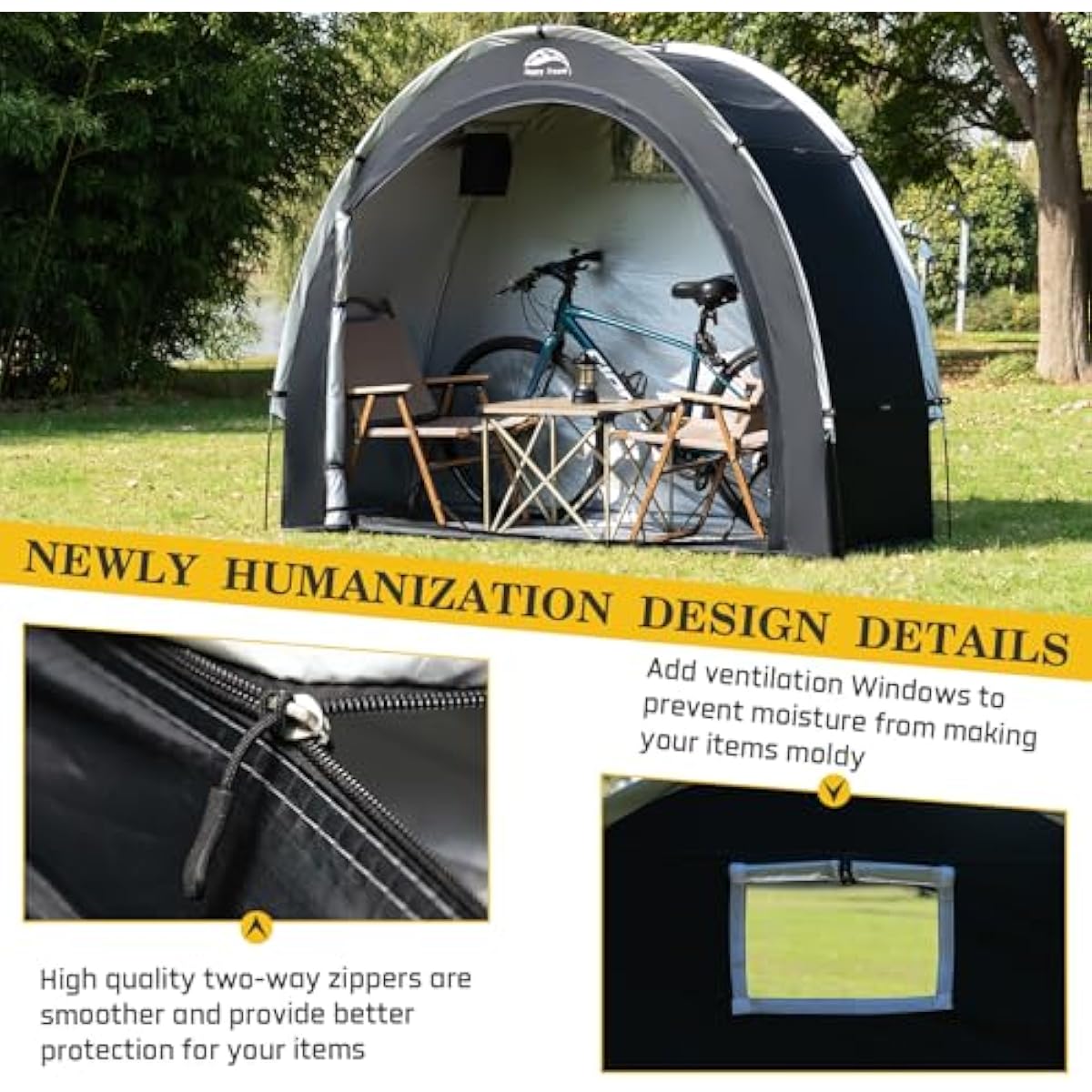 Happy Travel Bike Storage Shed Tent,Outdoor Portable Bicycle Storage Sheds with 210D Oxford Fabric PU4000 Waterproof for 2/3/4/6/8 Bikes,Bike Covers Shelter for Motorcycle,Garden Tools,Toys,Lawn Mower