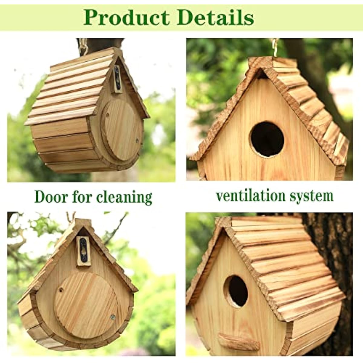 STARSWR Bird House for Outside,Bird Houses Outdoor, Natural Wooden Bird House Clearance Bluebird Finch Cardinals Hanging Birdhouse for Garden Viewing
