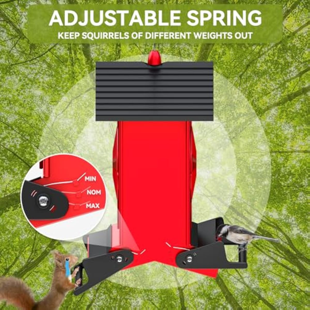 Squirrel Proof Bird Feeders for Outdoors With Weight-Activated, Metal 5LB Large Wild Bird Feeders for Cardinals,Blue jay,Finch, Weatherproof Durable Hanging Bird Feeder for Backyard,Garden,Patio - Red